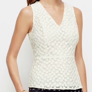 Ann Taylor embroidered lace peplum v-neck top